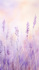 Fototapeta premium high, narrow, lavender background delicate pastel pink flowers blurred background with copy space vertical, panorama