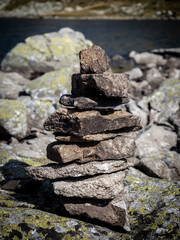Stacked zen stones in the Retezat National Park area
