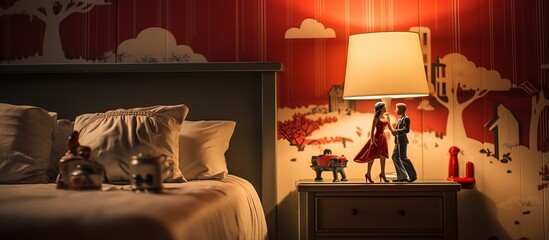Hotel room with a bedroom figurine for two