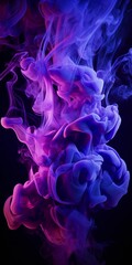 Fototapeta premium Cloudy smoke closeup, evaporates from bottle neck, blue purple and pink colors Generative AI