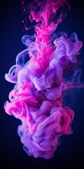 Fototapeta premium Cloudy smoke closeup, evaporates from bottle neck, blue purple and pink colors Generative AI
