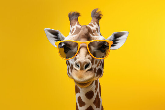 Capture the essence of cool with this giraffe in stylish sunglasses, a playful and quirky addition to your design projects. is AI Generative.