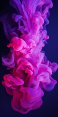 Fototapeta premium Cloudy smoke closeup, evaporates from bottle neck, blue purple and pink colors Generative AI
