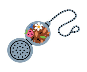 Tea Strainer with Dried Aromatic Leaves Vector Illustration