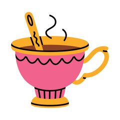 Aromatic Tea Brewing with Ceramic Cup with Hot Drink Vector Illustration