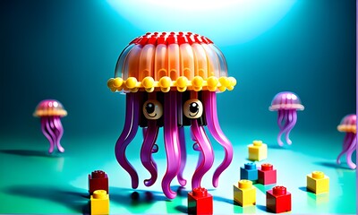 Glowing Jellyfish in a Block World Wonderland_Generative AI