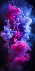 Fototapeta na wymiar Cloudy smoke closeup, evaporates from bottle neck, blue purple and pink colors Generative AI