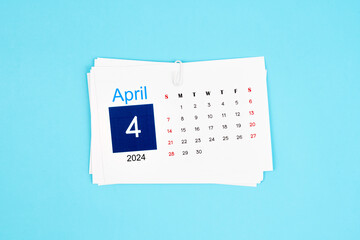 April Calendar 2024 page on blue.