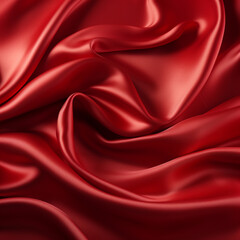 Obraz premium Red silk satin background. Beautiful soft wavy folds on smooth shiny fabric. Anniversary, Christmas, wedding, valentine, event, celebration concept, ai technology