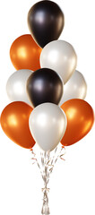 Balloon bouquet in black, orange and white colors. Bunch of realistic balloons for Halloween (31 October).