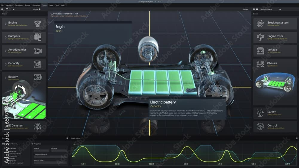 Poster 3d graphical user interface visualization of professional software for eco-friendly car developing. 