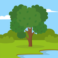 Tree in the park. Vector illustration in flat style. Forest landscape.