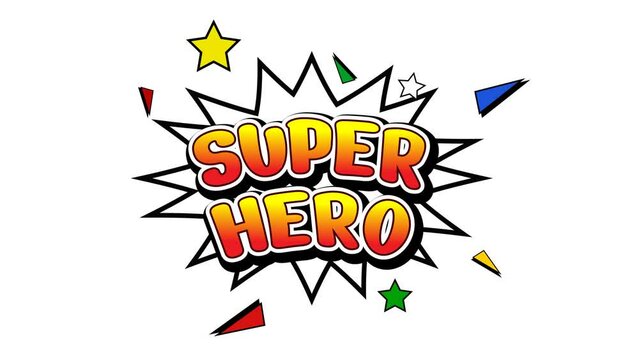 3D text animation super hero opening or video bumper with cartoon style and festive explosions, suitable for ending videos or starting super hero videos