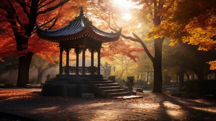 shrine in the park autumn season - obrazy, fototapety, plakaty