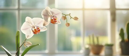 Gorgeous orchid on sunny windowsill
