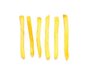 Sticks of tasty french fries isolated on white background