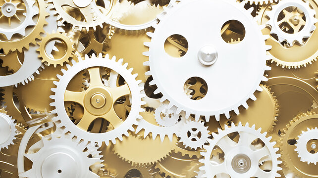 golden gears, teamwork concept complex business mechanism, mechanics abstract background, texture of work