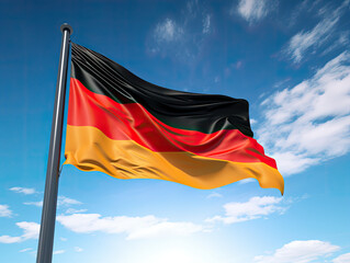 Elegant Germany Flag Blowing Against Blue Sky - Generative AI Stock Illustration