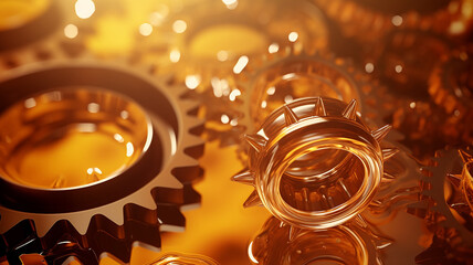 metal gears in gold grease, abstract background new mechanism, maintenance service background lubrication