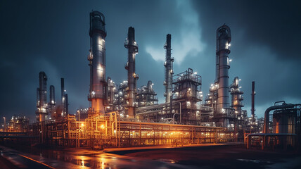 Fototapeta na wymiar oil refinery pipe panorama, gloomy atmosphere, environmental pollution, ecology, carbon footprint