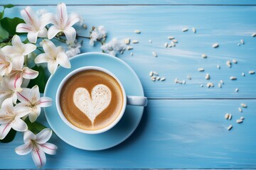 Cup of coffee with flowers - obrazy, fototapety, plakaty