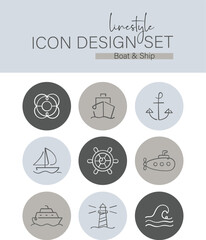 Fototapeta na wymiar Linestyle Icon Design Set Boat and Ship