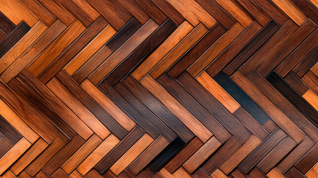 Brown seamless parquet floor with herringbone pattern made of narrow planks