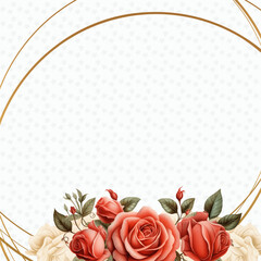 Red and beige wreath background invitation template with flora and flower