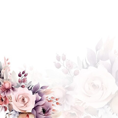 Pink and purple watercolor hand painted background template for Invitation with flora and flower
