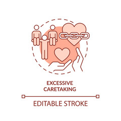 2D editable thin line icon excessive caretaking concept, monochromatic isolated vector, red illustration representing codependent relationship.