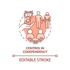 2D editable thin line icon control in dependency concept, monochromatic isolated vector, red illustration representing codependent relationship.
