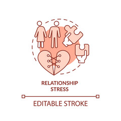 2D editable thin line icon relationship stress concept, monochromatic isolated vector, red illustration representing codependent relationship.