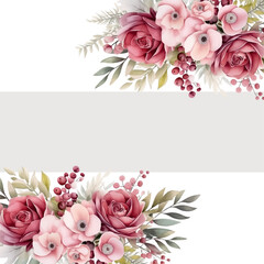 Pink and red wreath background invitation template with flora and flower