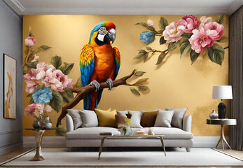Colorful Feathered Friends, 
Tropical Jungle Wall Art, 
Bird Lovers' Delight, 
Nature-Inspired Wallpaper, 
Exotic Home Decor