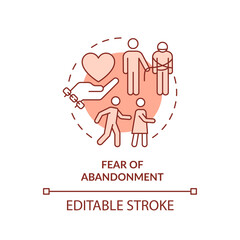 2D editable thin line icon fear of abandonment concept, monochromatic isolated vector, red illustration representing codependent relationship.