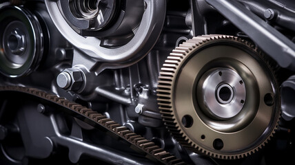 gears replacement of the timing belt in the engine, abstract background texture of the mechanism of the car engine fictional graphics - obrazy, fototapety, plakaty