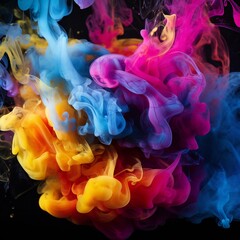 Fototapeta premium Colorful chimney smoke, top down, black background Generative AI