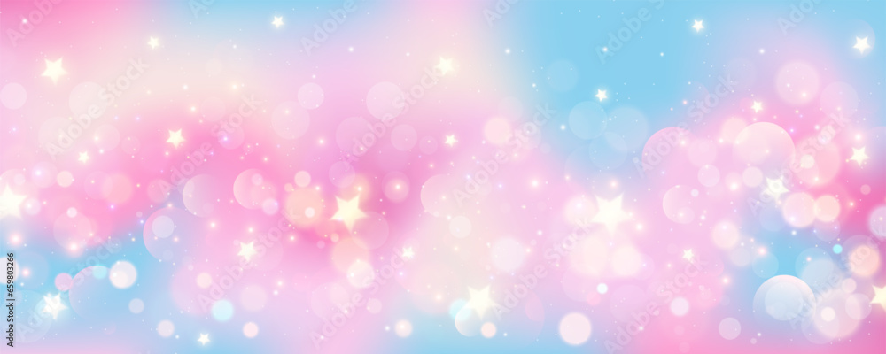 Poster pink and blue wavy fluid background with stars and bokeh. abstract light blurred vector design. soft