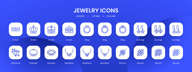 Jewelry icon collection with black filled line outline style. jewelry, gold, collection, pearl, elegance, sign, luxury. Vector Illustration
