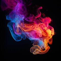 Colorful chimney smoke, top down, black background Generative AI