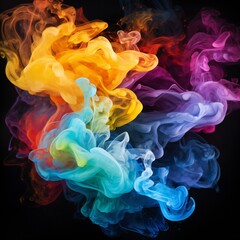 Obraz premium Colorful chimney smoke, top down, black background Generative AI