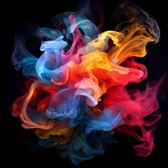 Colorful chimney smoke, top down, black background Generative AI - obrazy, fototapety, plakaty