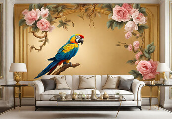 Colorful Parrot Wallpaper, 
Parrot Wall Murals, 
Tropical Bird Decor, 
Vibrant Bird Wall Art, 
Exotic Bird Wallpaper