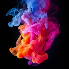 Colorful chimney smoke, top down, black background Generative AI