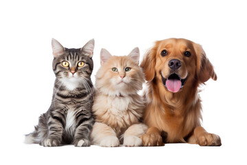 Portrait of Happy dog and cat that looking at the camera together isolated on transparent background, friendship between dog and cat, amazing friendliness of the pets. - obrazy, fototapety, plakaty