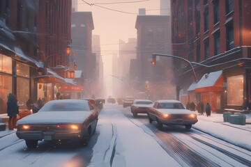 Snowy Christmas on the streets of New York.Generative AI