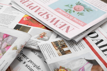 Morning different newspapers as background - obrazy, fototapety, plakaty