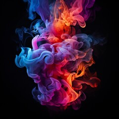 Obraz premium Colorful chimney smoke, top down, black background Generative AI