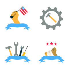 Happy Labor Day Sticker Collection. Vector Illustration. 