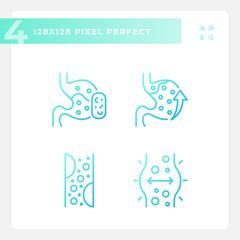 2D pixel perfect gradient icons set representing metabolic health, thin linear illustration.